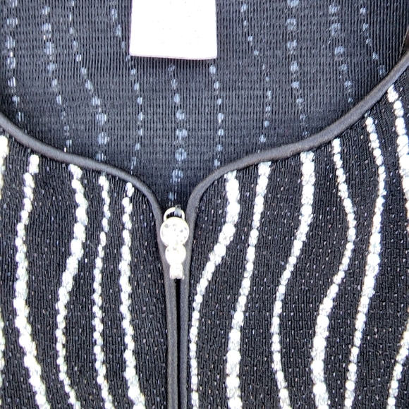 Alex Evenings Metallic Wave Stripe Black Zip-Up Long Sleeve Mob Wife Cardigan - Picture 5 of 8